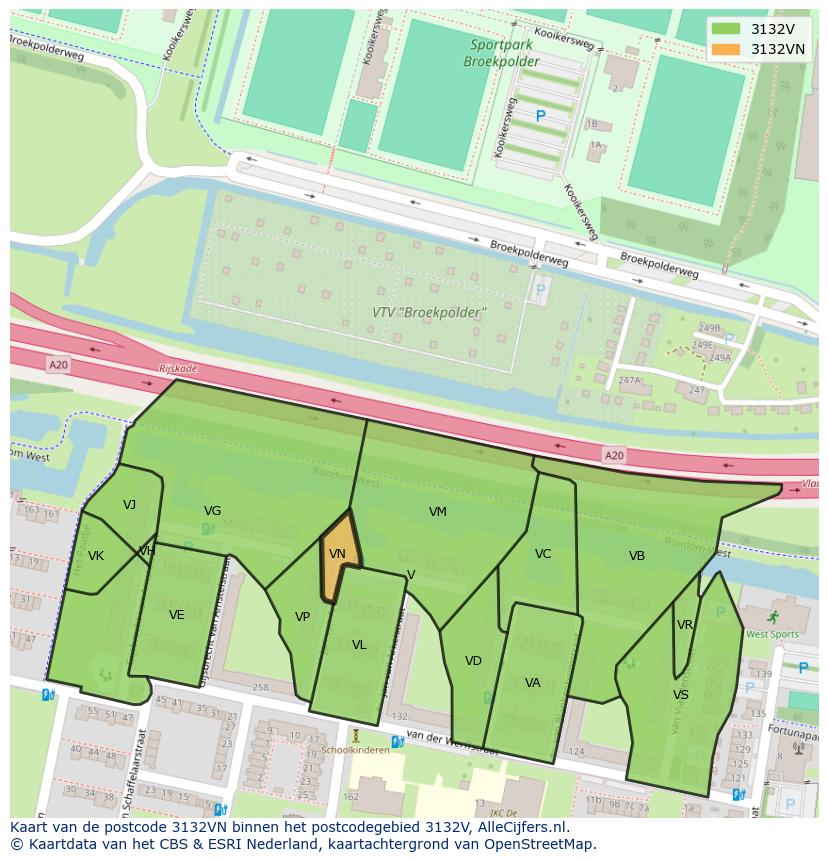 Afbeelding van het postcodegebied 3132 VN op de kaart.