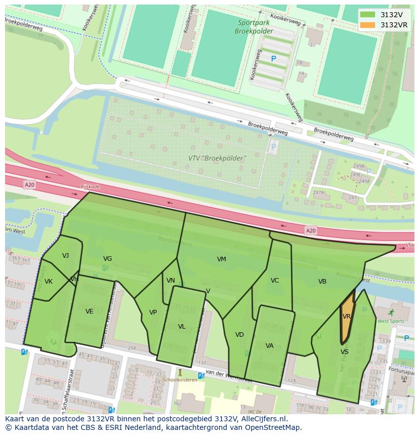 Afbeelding van het postcodegebied 3132 VR op de kaart.