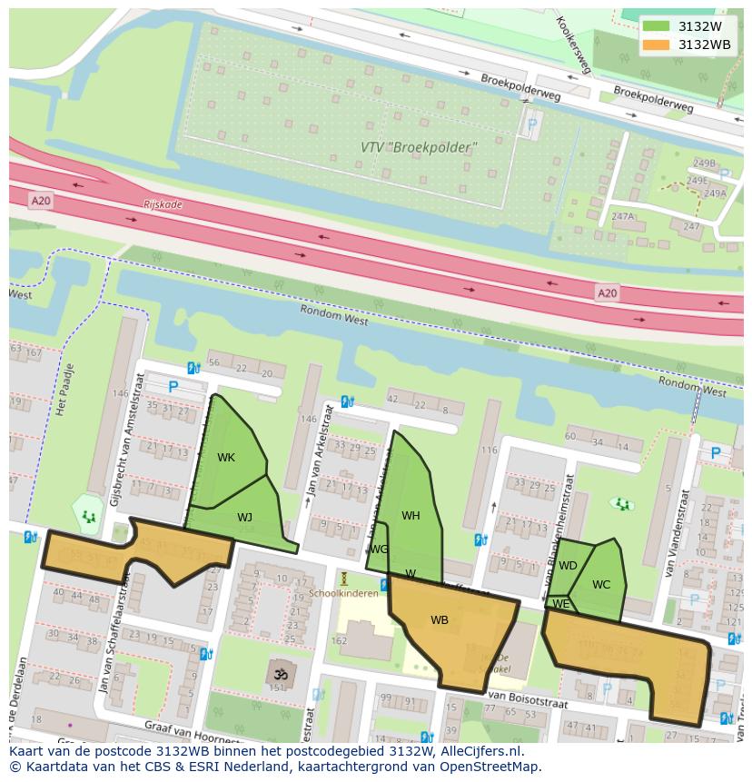 Afbeelding van het postcodegebied 3132 WB op de kaart.
