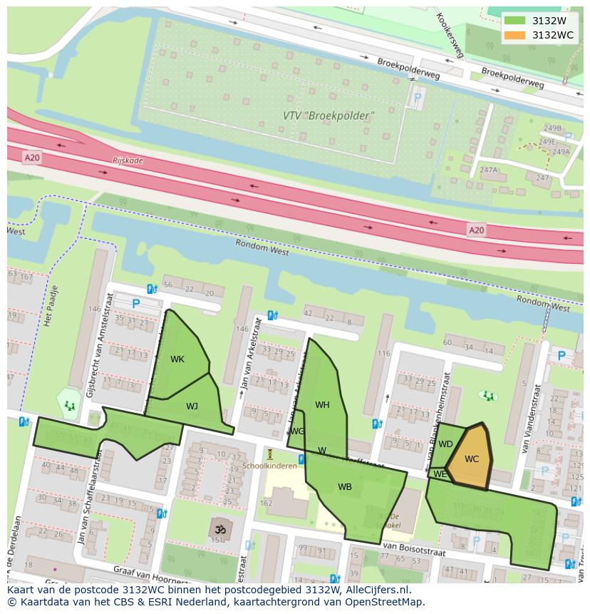 Afbeelding van het postcodegebied 3132 WC op de kaart.