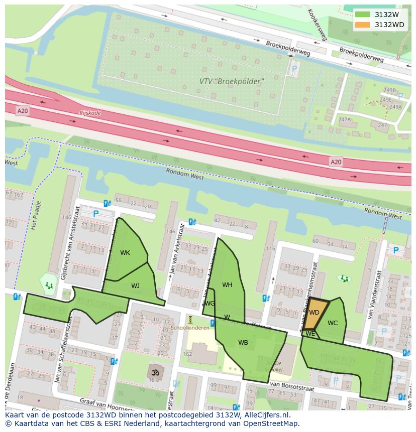 Afbeelding van het postcodegebied 3132 WD op de kaart.
