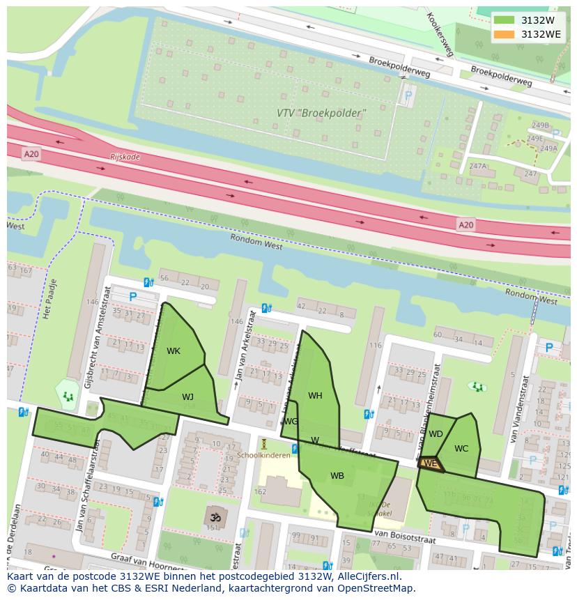 Afbeelding van het postcodegebied 3132 WE op de kaart.