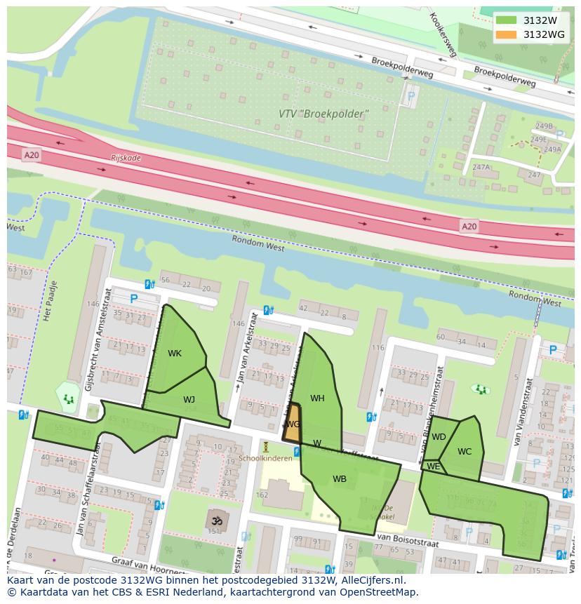 Afbeelding van het postcodegebied 3132 WG op de kaart.