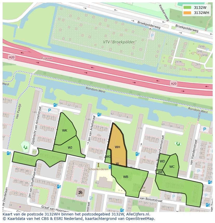 Afbeelding van het postcodegebied 3132 WH op de kaart.