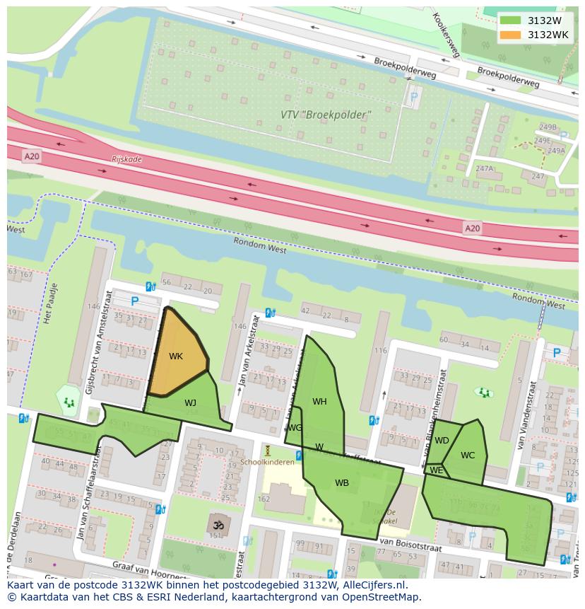 Afbeelding van het postcodegebied 3132 WK op de kaart.