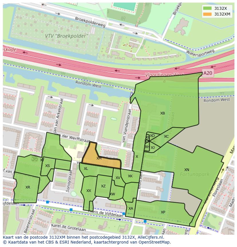 Afbeelding van het postcodegebied 3132 XM op de kaart.
