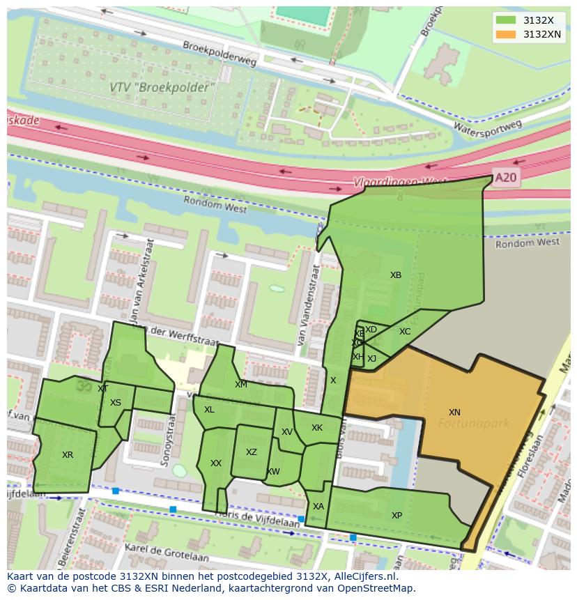 Afbeelding van het postcodegebied 3132 XN op de kaart.
