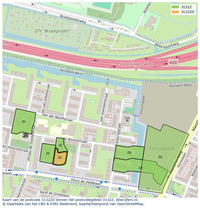 Afbeelding van het postcodegebied 3132 ZD op de kaart.