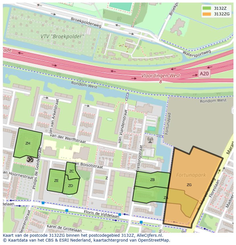 Afbeelding van het postcodegebied 3132 ZG op de kaart.