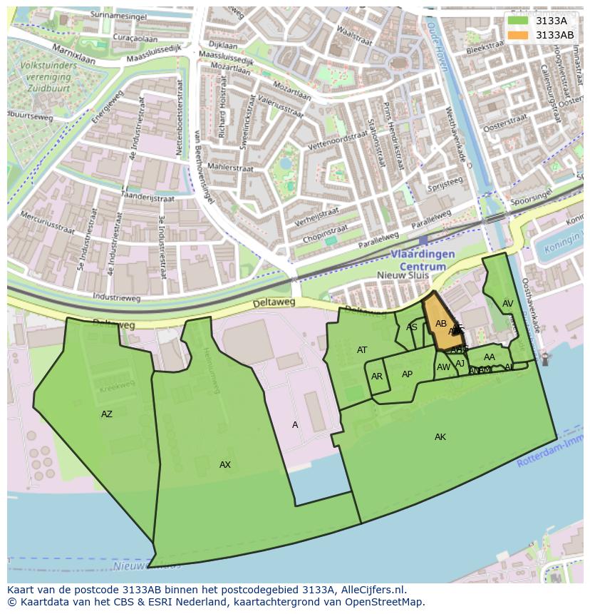 Afbeelding van het postcodegebied 3133 AB op de kaart.