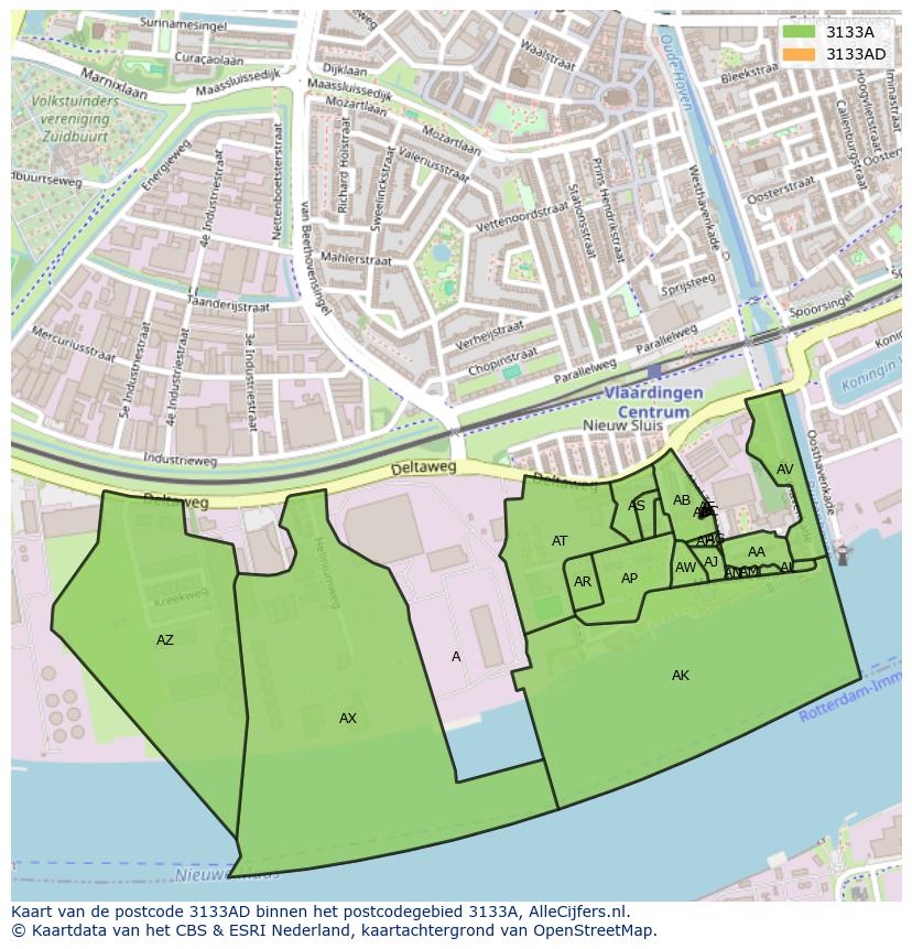 Afbeelding van het postcodegebied 3133 AD op de kaart.