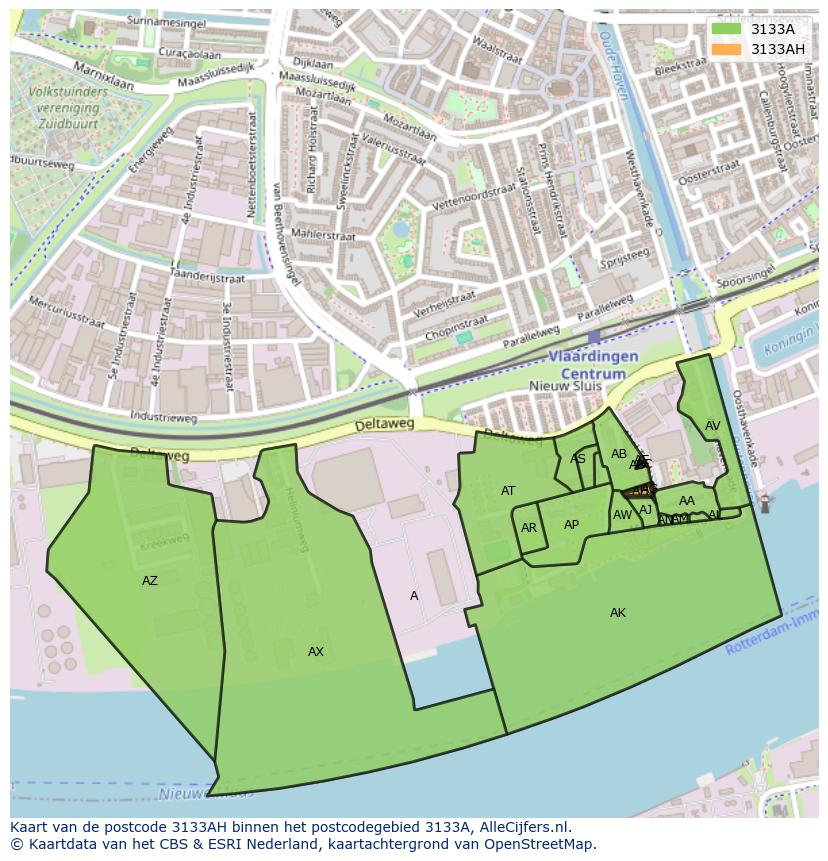 Afbeelding van het postcodegebied 3133 AH op de kaart.