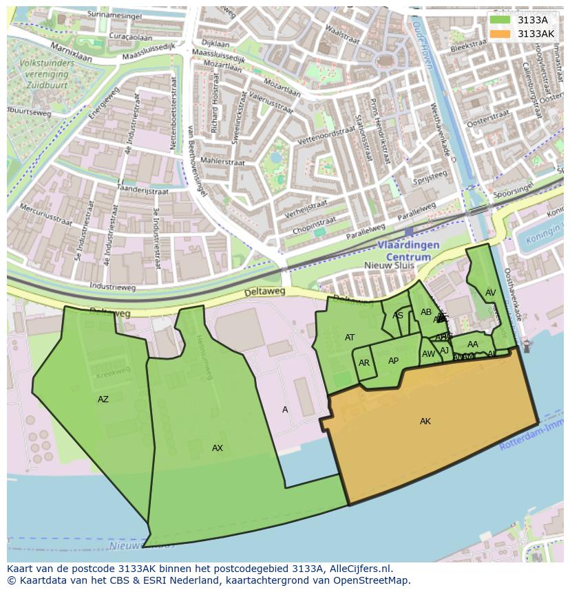 Afbeelding van het postcodegebied 3133 AK op de kaart.
