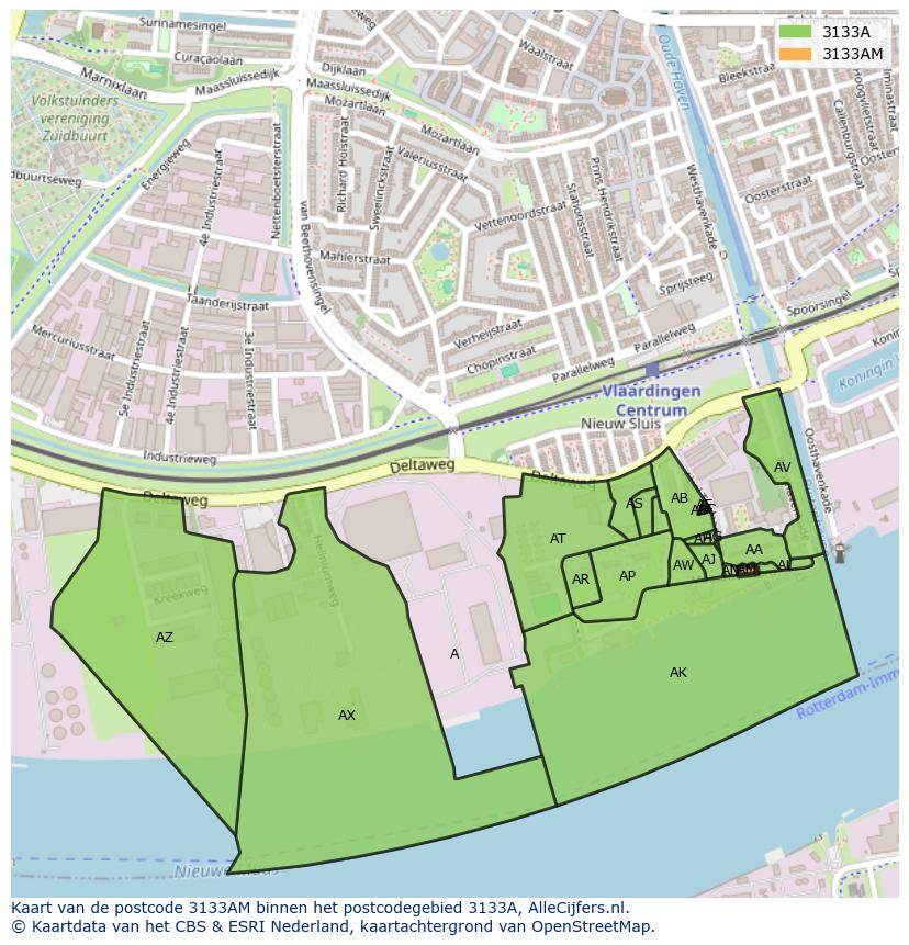 Afbeelding van het postcodegebied 3133 AM op de kaart.
