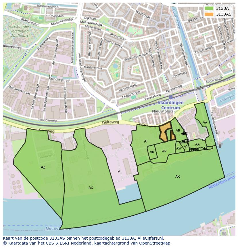 Afbeelding van het postcodegebied 3133 AS op de kaart.