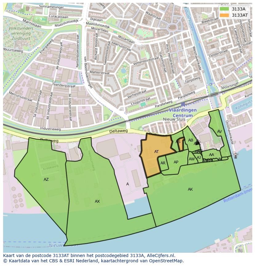Afbeelding van het postcodegebied 3133 AT op de kaart.