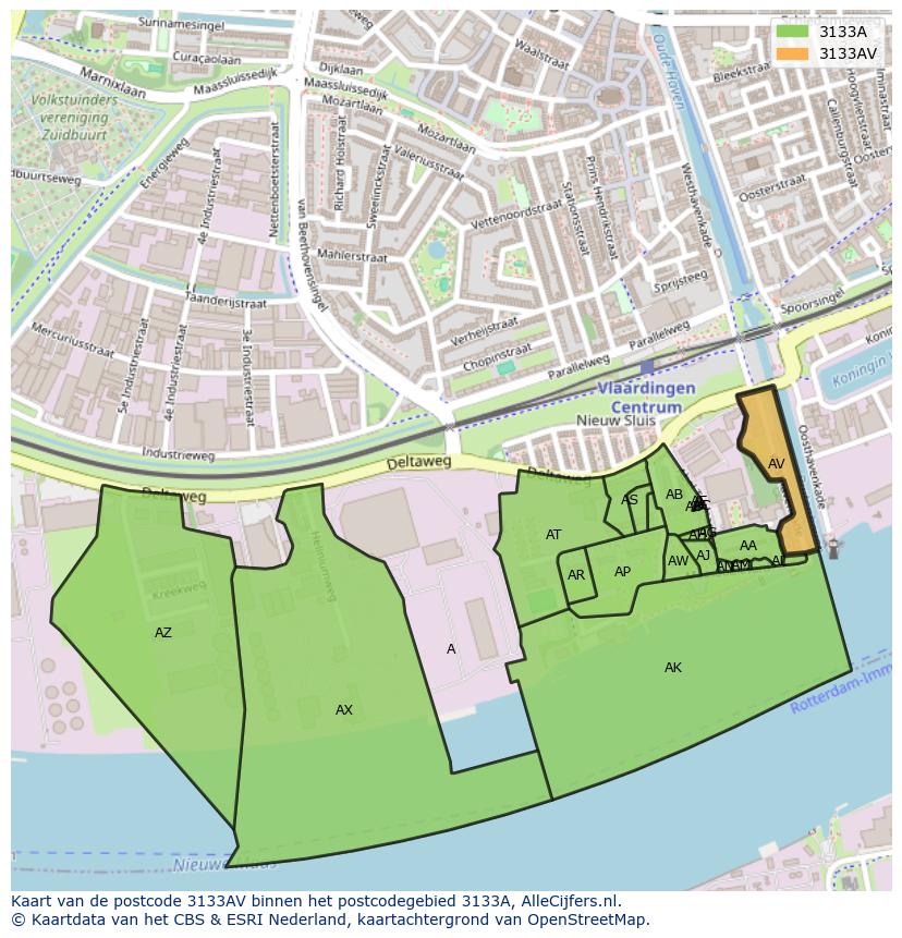 Afbeelding van het postcodegebied 3133 AV op de kaart.