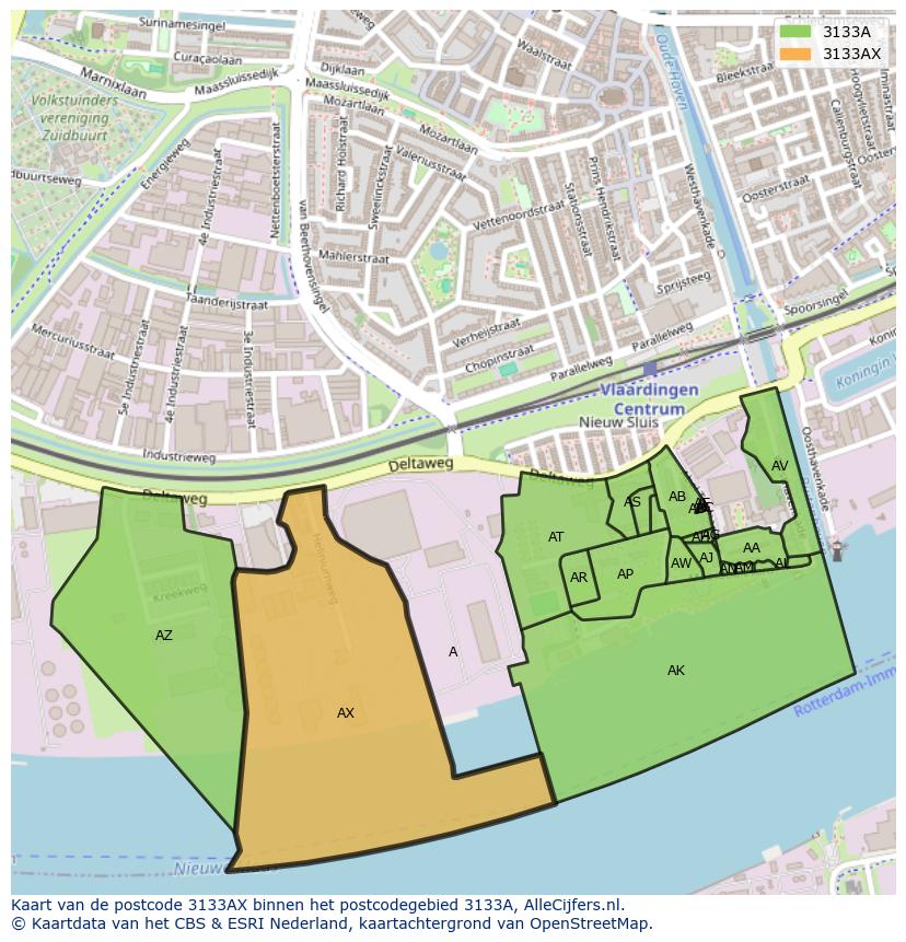 Afbeelding van het postcodegebied 3133 AX op de kaart.