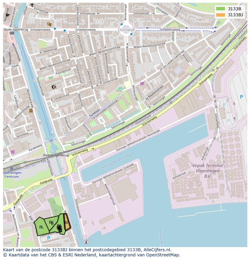 Afbeelding van het postcodegebied 3133 BJ op de kaart.