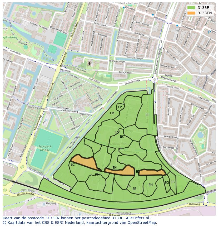 Afbeelding van het postcodegebied 3133 EN op de kaart.