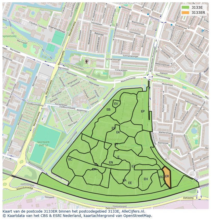 Afbeelding van het postcodegebied 3133 ER op de kaart.