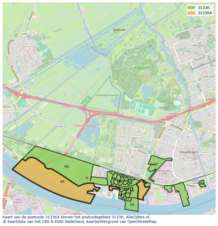 Afbeelding van het postcodegebied 3133 KA op de kaart.