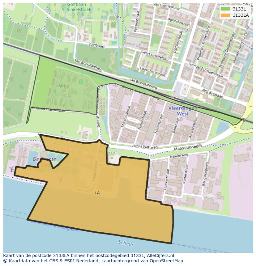 Afbeelding van het postcodegebied 3133 LA op de kaart.