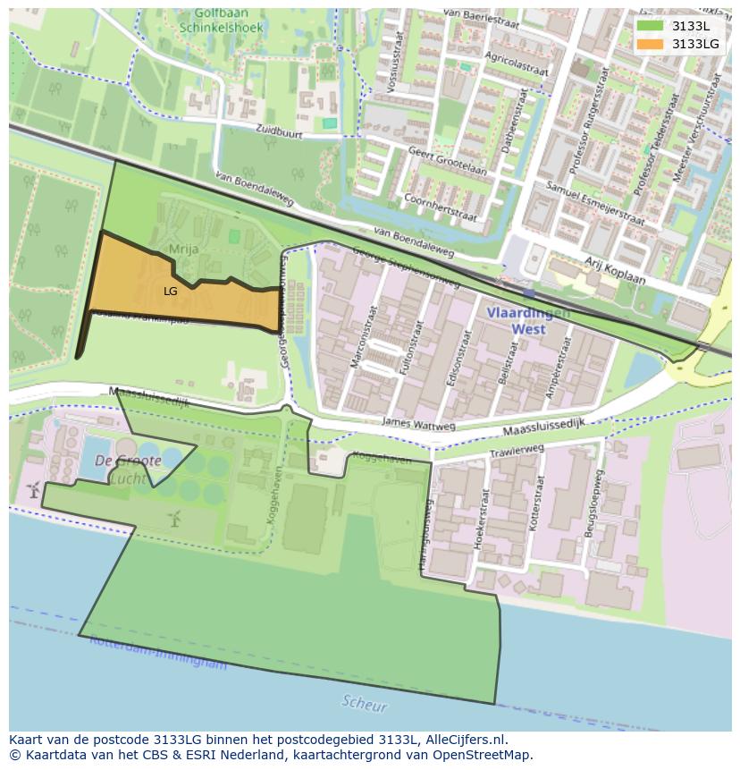 Afbeelding van het postcodegebied 3133 LG op de kaart.