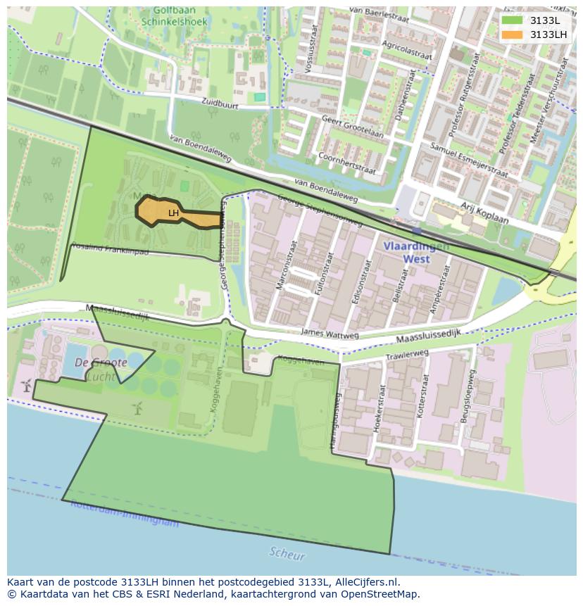 Afbeelding van het postcodegebied 3133 LH op de kaart.
