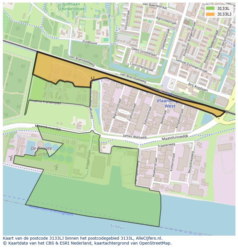 Afbeelding van het postcodegebied 3133 LJ op de kaart.