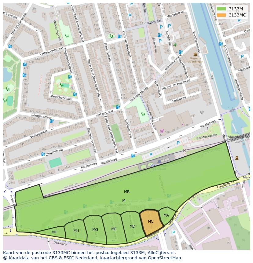 Afbeelding van het postcodegebied 3133 MC op de kaart.