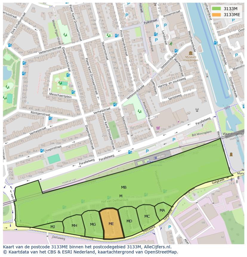 Afbeelding van het postcodegebied 3133 ME op de kaart.