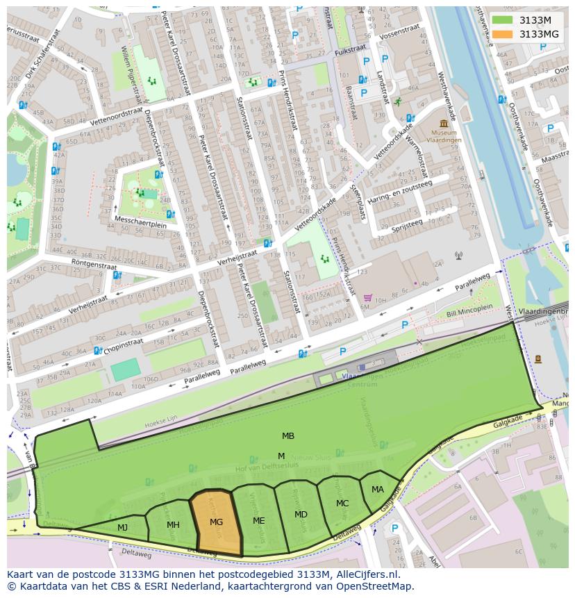 Afbeelding van het postcodegebied 3133 MG op de kaart.