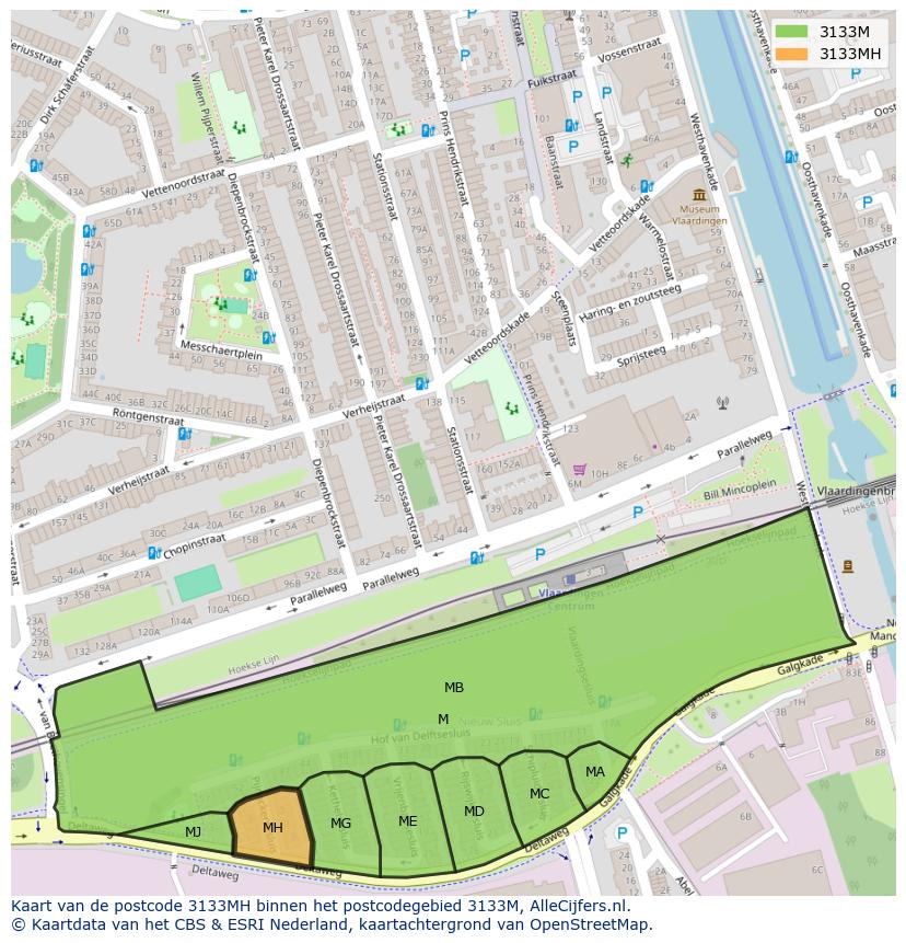Afbeelding van het postcodegebied 3133 MH op de kaart.