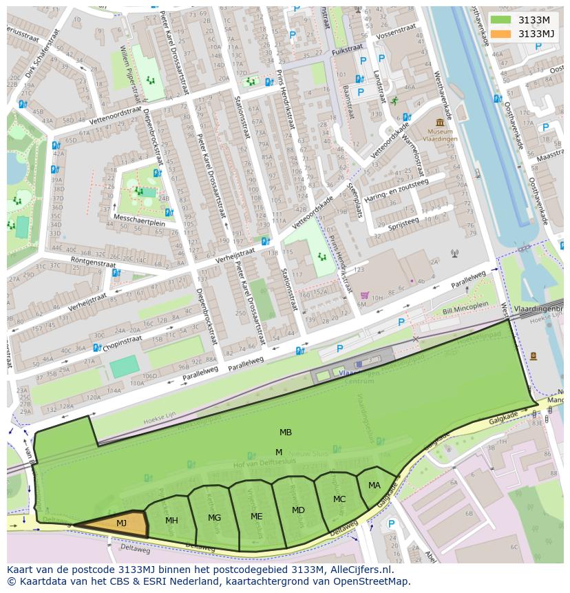 Afbeelding van het postcodegebied 3133 MJ op de kaart.