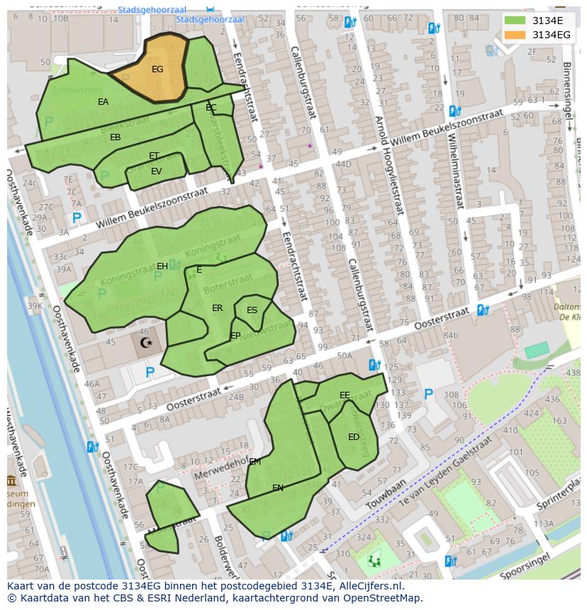 Afbeelding van het postcodegebied 3134 EG op de kaart.