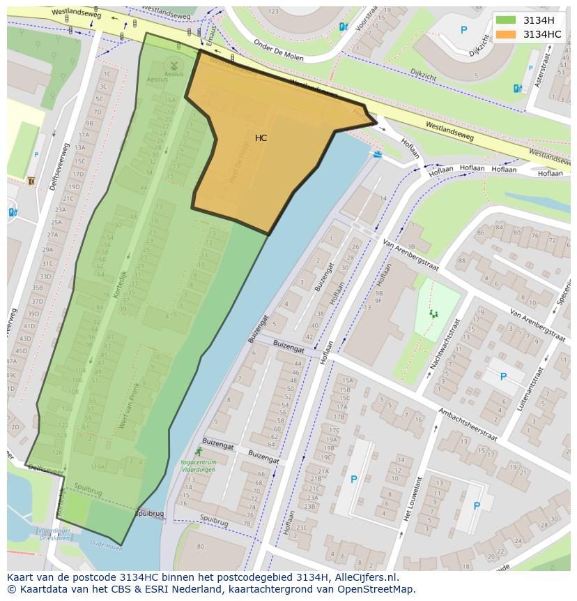 Afbeelding van het postcodegebied 3134 HC op de kaart.