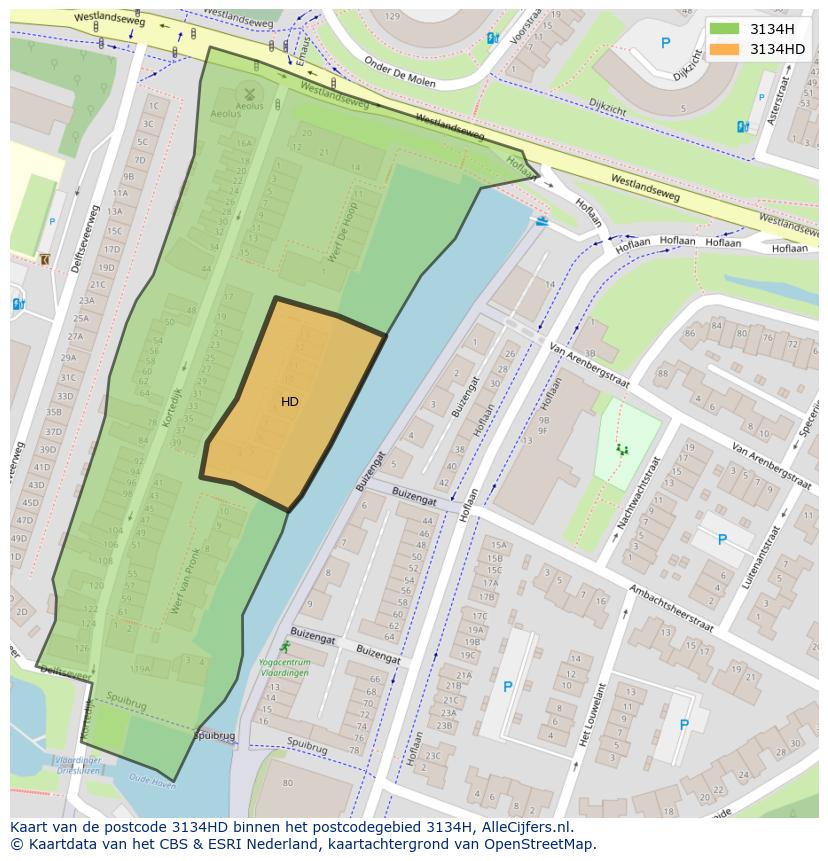 Afbeelding van het postcodegebied 3134 HD op de kaart.