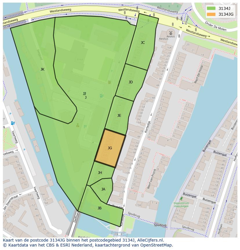 Afbeelding van het postcodegebied 3134 JG op de kaart.
