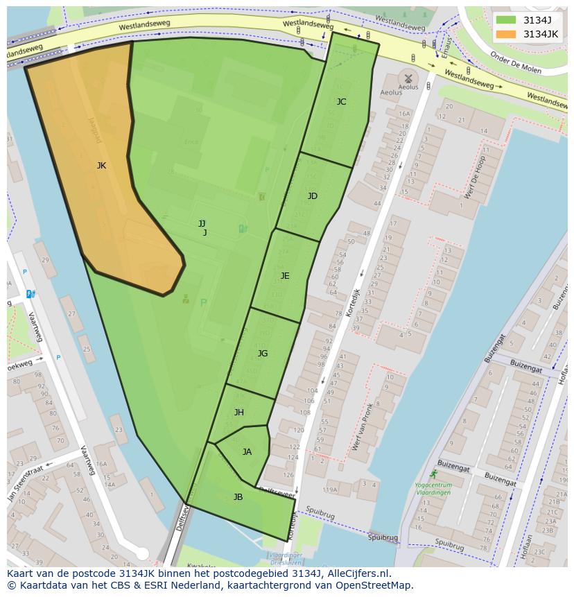 Afbeelding van het postcodegebied 3134 JK op de kaart.