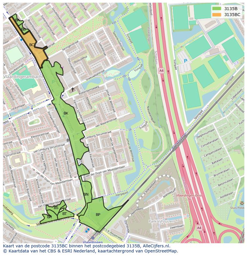 Afbeelding van het postcodegebied 3135 BC op de kaart.