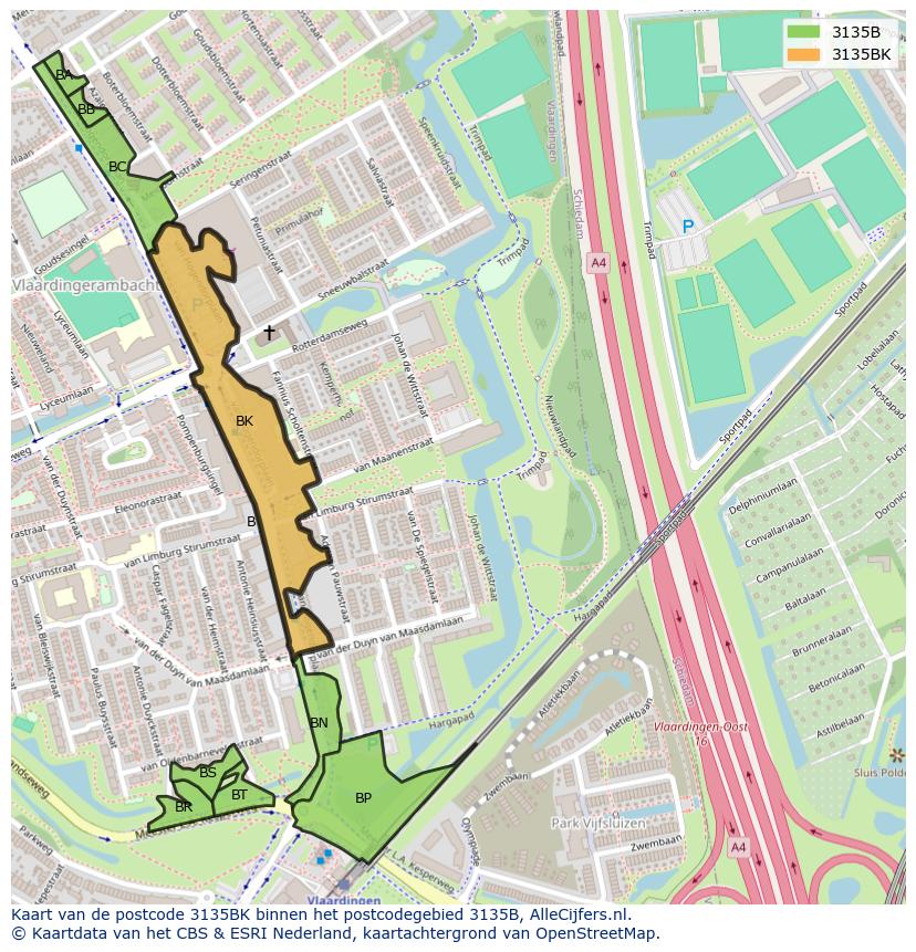 Afbeelding van het postcodegebied 3135 BK op de kaart.