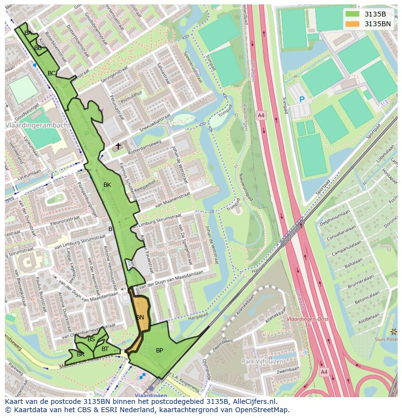 Afbeelding van het postcodegebied 3135 BN op de kaart.