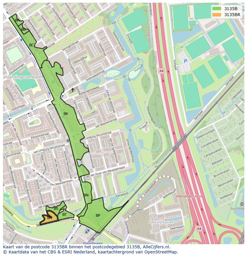Afbeelding van het postcodegebied 3135 BR op de kaart.