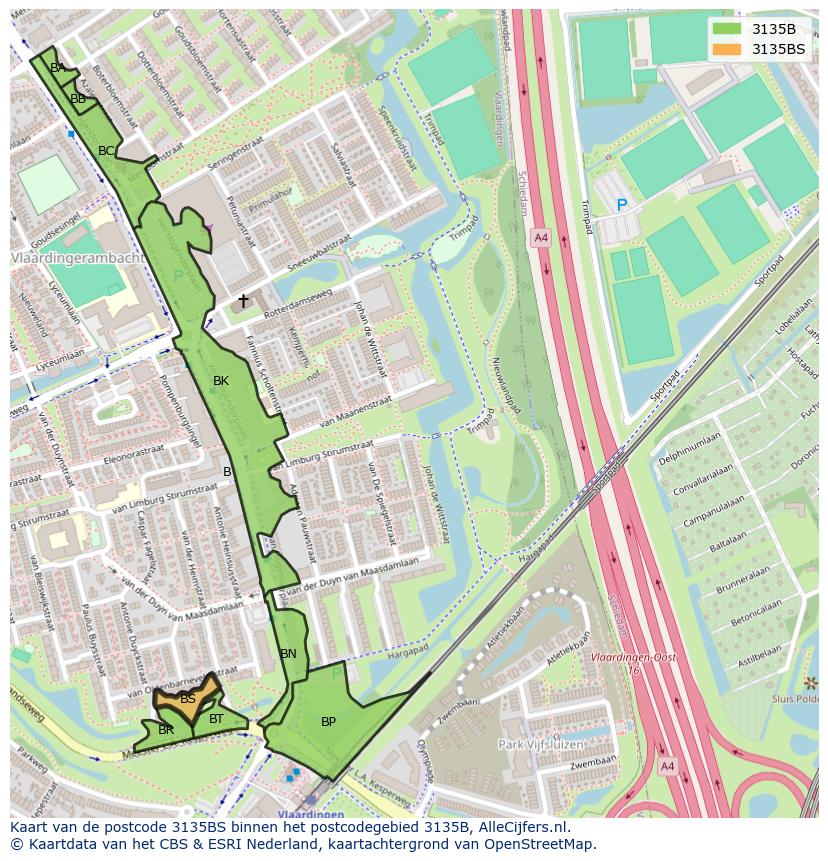 Afbeelding van het postcodegebied 3135 BS op de kaart.