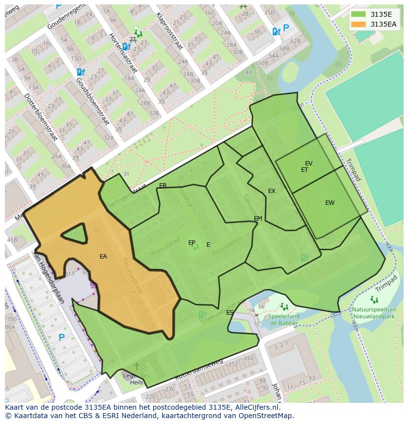 Afbeelding van het postcodegebied 3135 EA op de kaart.