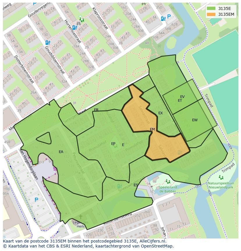 Afbeelding van het postcodegebied 3135 EM op de kaart.