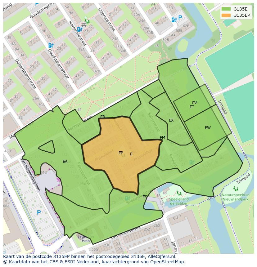Afbeelding van het postcodegebied 3135 EP op de kaart.