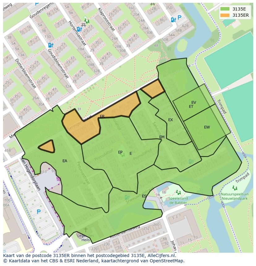 Afbeelding van het postcodegebied 3135 ER op de kaart.