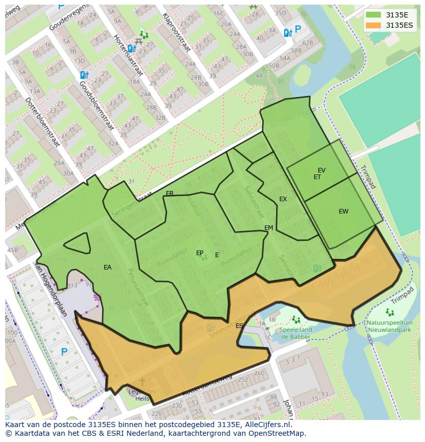 Afbeelding van het postcodegebied 3135 ES op de kaart.